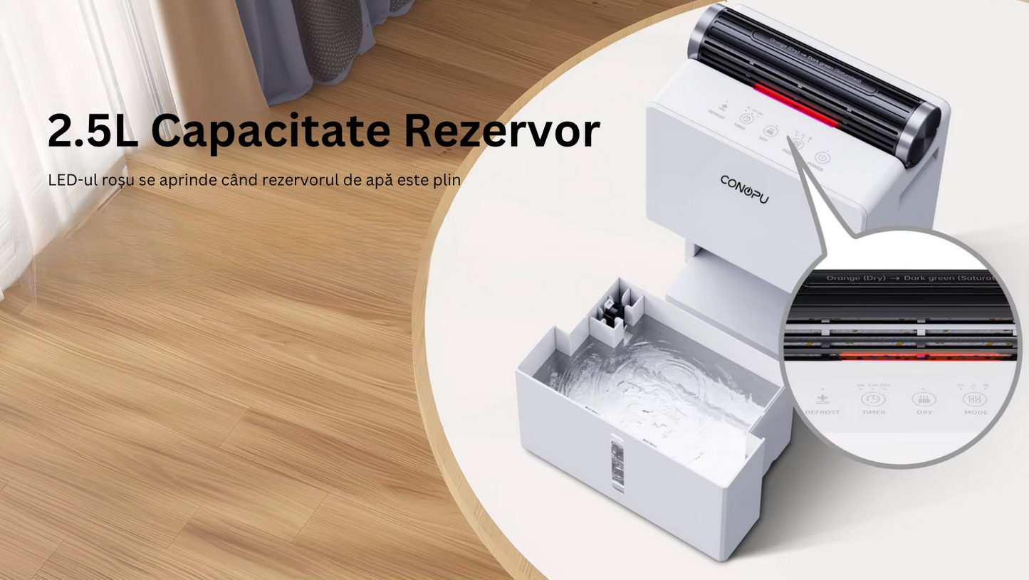 Dezumidificator Profesional CONOPU 2700ml, 3 in 1, Portabil, Detasabil, 800mL/zi, uscare+mod de repaus,casa,subsol, birou, 80m², 180m³/h