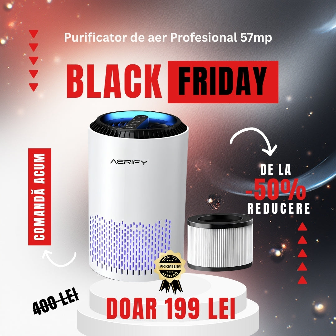 OFERTA -200LEI!!!! Purificator de aer AERIFY, Filtru 4 in 1 True HEPA Carbon activ, sterilizare UV, Super silențios, Touch Screen 🌳