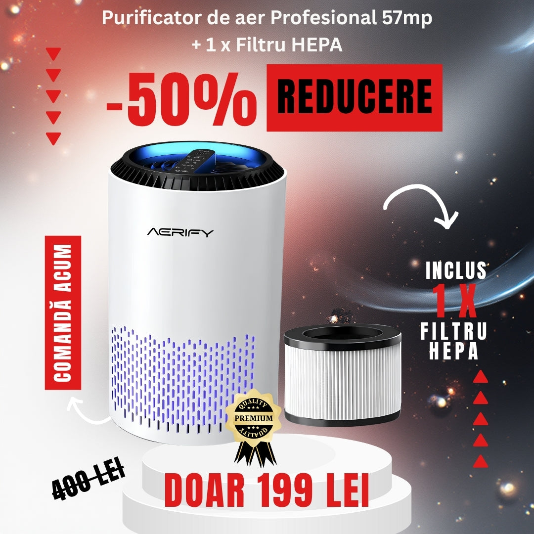 OFERTA -200LEI!!!! Purificator de aer AERIFY, Filtru 4 in 1 True HEPA Carbon activ, sterilizare UV, Super silențios, Touch Screen 🌳