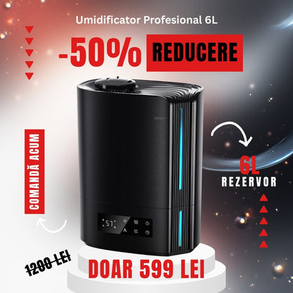 Umidificator Ultrasonic Profesional CONOPU® 6L Dormitor, Camere Mari, Difuzor de Arome, Bebeluși, 60 ore, Control Inteligent al Umidității, UltraSilențios