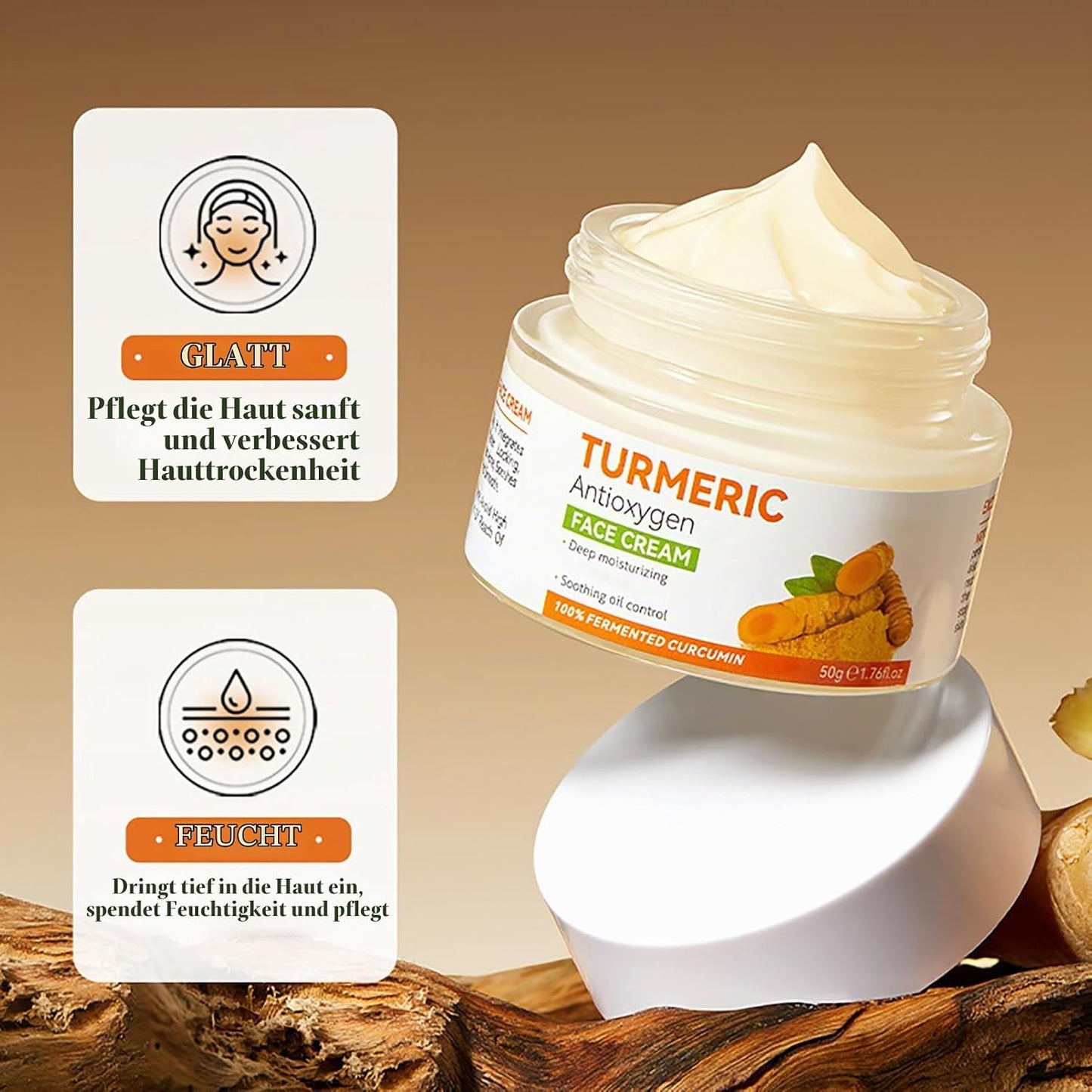 Crema de față cu Turmeric și vitamina C, cremă hidratantă pentru acnee, pete, anti-rid, zi și noapte, fermitate și netezire, uniformizează nuanța tenului — 50g
