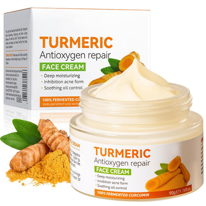 Crema de față cu Turmeric și vitamina C, cremă hidratantă pentru acnee, pete, anti-rid, zi și noapte, fermitate și netezire, uniformizează nuanța tenului — 50g