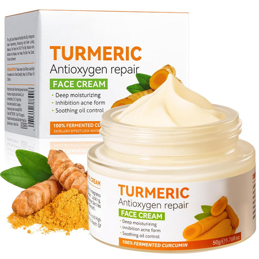 Crema de față cu Turmeric și vitamina C, cremă hidratantă pentru acnee, pete, anti-rid, zi și noapte, fermitate și netezire, uniformizează nuanța tenului — 50g