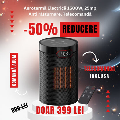 Aeroterma electrica CONOPU® 1500W termostat digital, Telecomandă, Silențios, Ventilator ceramic, 25mp, A+++