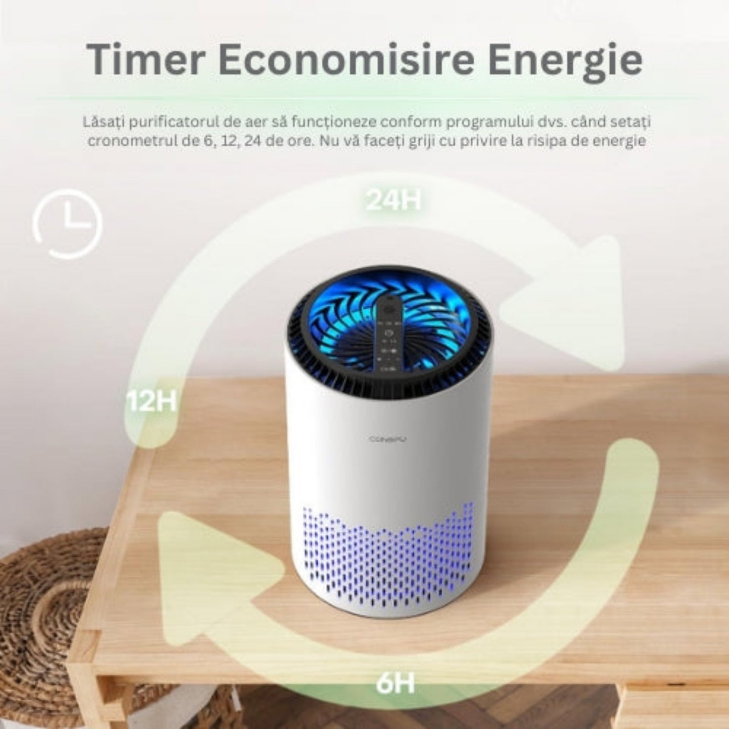 Purificator de aer CONOPU 300, Filtru 4 in 1 True HEPA Carbon activ, sterilizare UV, Super silențios, Touch Screen 🌳