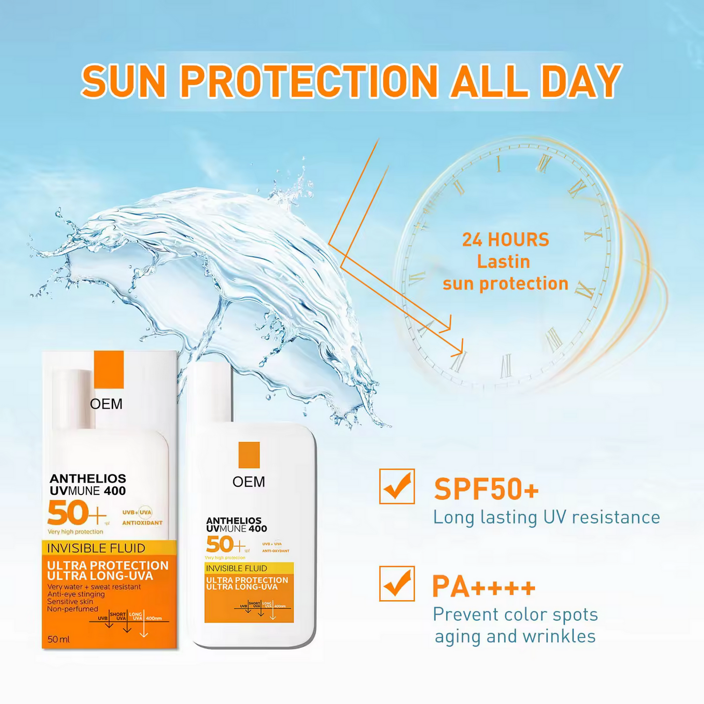 Protecție Solară SPF50+, Creamă invizibilă, Rezistentă la apă, 50ml