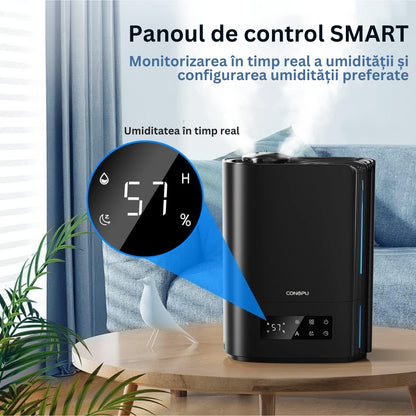 Umidificator Ultrasonic Profesional CONOPU® 6L Dormitor, Camere Mari, Difuzor de Arome, Bebeluși, 60 ore, Control Inteligent al Umidității, UltraSilențios